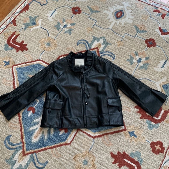 MADISON MARCUS Designer Genuine leather black ruffle pleated jacket M Nordstrom - Picture 5 of 11